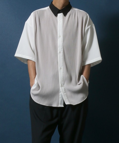 ANPAS(アンパス)の「Natural Stretch Oversize Pleated Switching Shirt/ストレッチ オーバーサイズ プリーツ切り替え シャツ(シャツ/ブラウス・メンズ・ホワイト/ブラック/ブルー・M/L)」の20枚目の写真