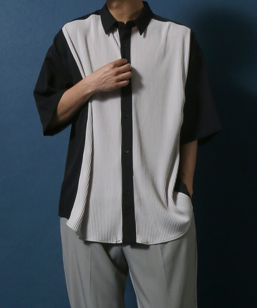 ANPAS(アンパス)の「Natural Stretch Oversize Pleated Switching Shirt/ストレッチ オーバーサイズ プリーツ切り替え シャツ(シャツ/ブラウス・メンズ・ホワイト/ブラック/ブルー・M/L)」の21枚目の写真