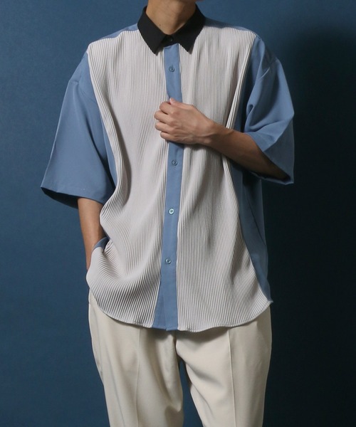 ANPAS(アンパス)の「Natural Stretch Oversize Pleated Switching Shirt/ストレッチ オーバーサイズ プリーツ切り替え シャツ(シャツ/ブラウス・メンズ・ホワイト/ブラック/ブルー・M/L)」の22枚目の写真