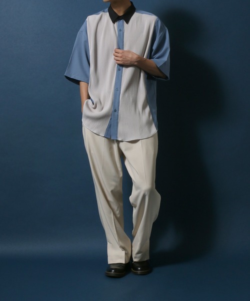 ANPAS(アンパス)の「Natural Stretch Oversize Pleated Switching Shirt/ストレッチ オーバーサイズ プリーツ切り替え シャツ(シャツ/ブラウス・メンズ・ホワイト/ブラック/ブルー・M/L)」の18枚目の写真