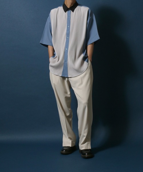 ANPAS(アンパス)の「Natural Stretch Oversize Pleated Switching Shirt/ストレッチ オーバーサイズ プリーツ切り替え シャツ(シャツ/ブラウス・メンズ・ホワイト/ブラック/ブルー・M/L)」の19枚目の写真