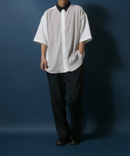 ANPAS(アンパス)の「Natural Stretch Oversize Pleated Switching Shirt/ストレッチ オーバーサイズ プリーツ切り替え シャツ(シャツ/ブラウス・メンズ・ホワイト/ブラック/ブルー・M/L)」の14枚目の写真