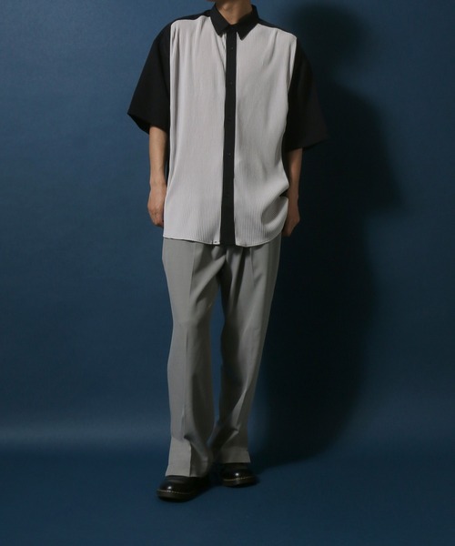 ANPAS(アンパス)の「Natural Stretch Oversize Pleated Switching Shirt/ストレッチ オーバーサイズ プリーツ切り替え シャツ(シャツ/ブラウス・メンズ・ホワイト/ブラック/ブルー・M/L)」の16枚目の写真