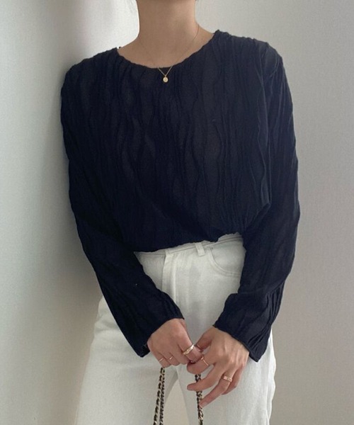 me+em select(ミームセレクト)の「クリンクルシースルーオーバートップス(Tシャツ/カットソー・レディース・ブラック/ベージュ/アイボリー・FREE)」の22枚目の写真