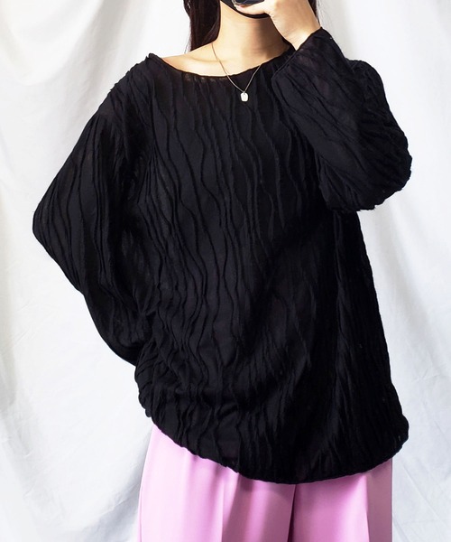 me+em select(ミームセレクト)の「クリンクルシースルーオーバートップス(Tシャツ/カットソー・レディース・ブラック/ベージュ/アイボリー・FREE)」の14枚目の写真
