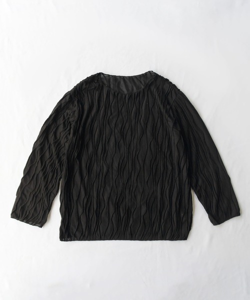 me+em select(ミームセレクト)の「クリンクルシースルーオーバートップス(Tシャツ/カットソー・レディース・ブラック/ベージュ/アイボリー・FREE)」の12枚目の写真