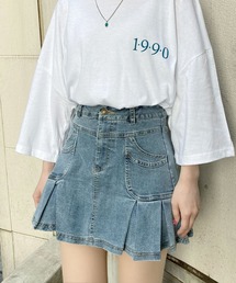 プリーツヘムデニムミニスカート