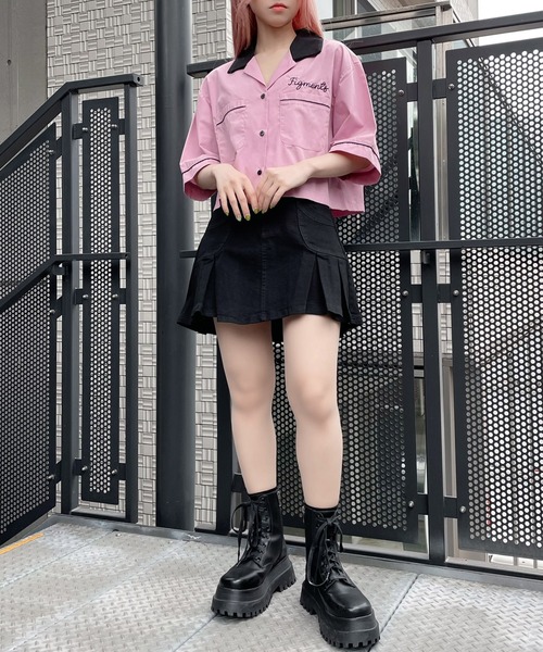 Figments（フィグメンツ）の「プリーツヘムデニムミニスカート（スカート・レディース・ブラック/ライトインディゴブルー・FREE）」の16枚目の写真