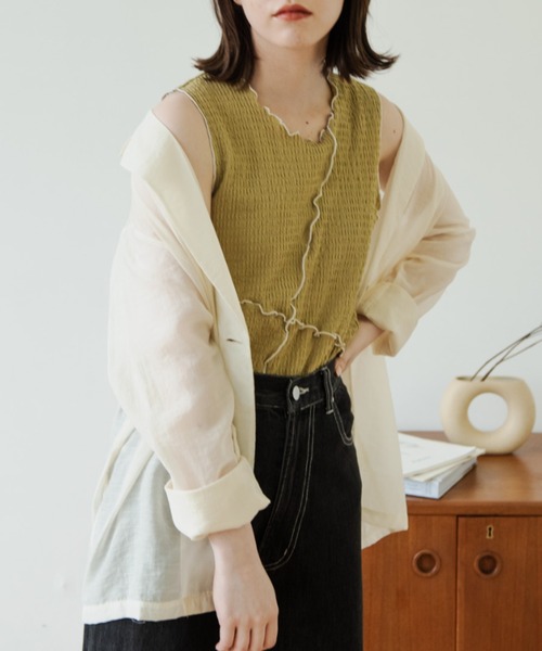 idem（イデム）の「【ZOZOTOWN限定】mellow no sleeve tops/メロウノースリーブトップス（タンクトップ・レディース・ブラック/グリーン/アイボリー・FREE）」の3枚目の写真