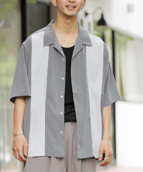 Beno(ビーノ)の「パネルスウィッチ オープンカラーオーバードレープシャツ(シャツ/ブラウス・メンズ・ブラック/ライトグレー/チャコールグレー/グリーン/サックスブルー/スモークピンク・M/L)」の3枚目の写真