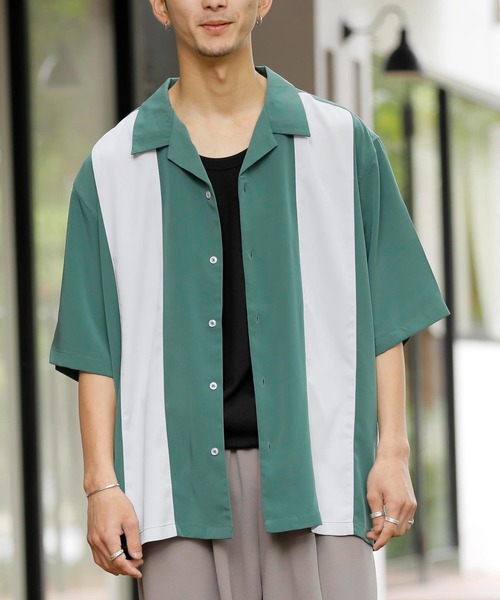 Beno(ビーノ)の「パネルスウィッチ オープンカラーオーバードレープシャツ(シャツ/ブラウス・メンズ・ブラック/ライトグレー/チャコールグレー/グリーン/サックスブルー/スモークピンク・M/L)」の5枚目の写真