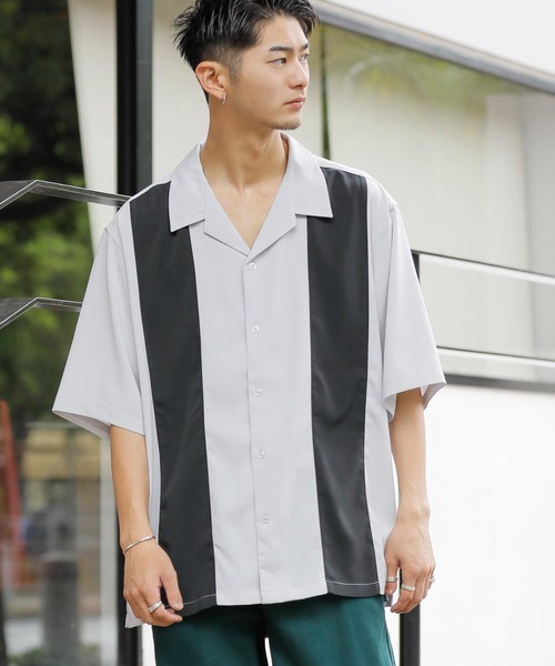 Beno(ビーノ)の「パネルスウィッチ オープンカラーオーバードレープシャツ(シャツ/ブラウス・メンズ・ブラック/ライトグレー/チャコールグレー/グリーン/サックスブルー/スモークピンク・M/L)」の4枚目の写真