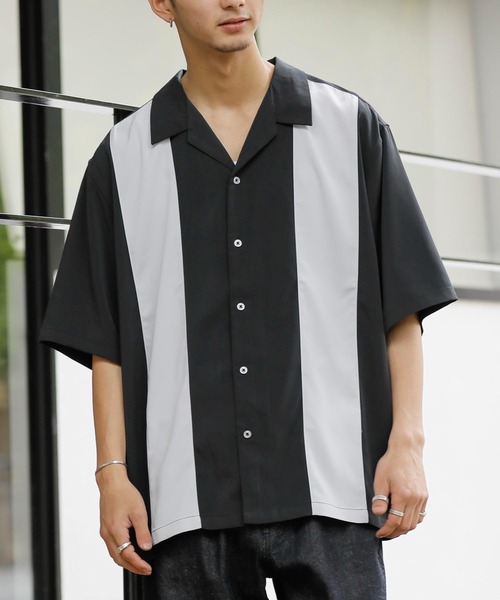 Beno(ビーノ)の「パネルスウィッチ オープンカラーオーバードレープシャツ(シャツ/ブラウス・メンズ・ブラック/ライトグレー/チャコールグレー/グリーン/サックスブルー/スモークピンク・M/L)」の2枚目の写真