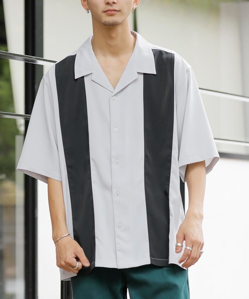 Beno(ビーノ)の「パネルスウィッチ オープンカラーオーバードレープシャツ(シャツ/ブラウス・メンズ・ブラック/ライトグレー/チャコールグレー/グリーン/サックスブルー/スモークピンク・M/L)」の10枚目の写真