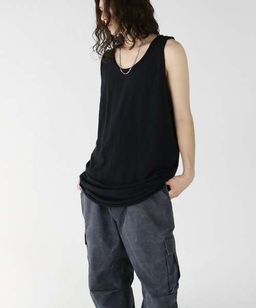 minsobi（ミンソビ）の「ルーズタンクトップ（タンクトップ・メンズ・ホワイト/ブラック・FREE）」の2枚目の写真