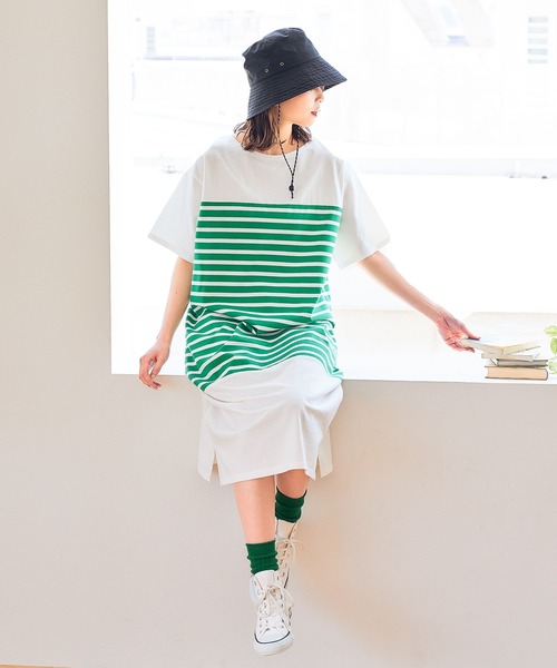 studio CLIP(スタディオクリップ)の「【WEB限定/ウォッシャブル】パネル風ボーダーワンピース(ワンピース・レディース・ブラック/ブルー/グリーン・FREE)」の1枚目の写真