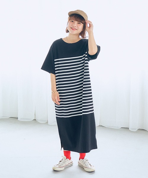 studio CLIP(スタディオクリップ)の「【WEB限定/ウォッシャブル】パネル風ボーダーワンピース(ワンピース・レディース・ブラック/ブルー/グリーン・FREE)」の4枚目の写真