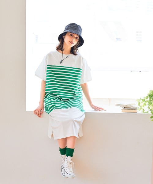 studio CLIP(スタディオクリップ)の「【WEB限定/ウォッシャブル】パネル風ボーダーワンピース(ワンピース・レディース・ブラック/ブルー/グリーン・FREE)」の5枚目の写真