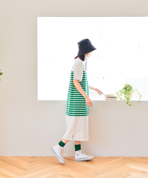 studio CLIP(スタディオクリップ)の「【WEB限定/ウォッシャブル】パネル風ボーダーワンピース(ワンピース・レディース・ブラック/ブルー/グリーン・FREE)」の6枚目の写真