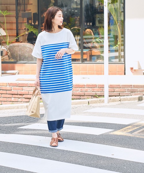 studio CLIP(スタディオクリップ)の「【WEB限定/ウォッシャブル】パネル風ボーダーワンピース(ワンピース・レディース・ブラック/ブルー/グリーン・FREE)」の8枚目の写真