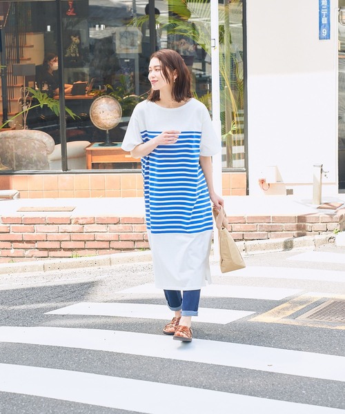 studio CLIP(スタディオクリップ)の「【WEB限定/ウォッシャブル】パネル風ボーダーワンピース(ワンピース・レディース・ブラック/ブルー/グリーン・FREE)」の9枚目の写真