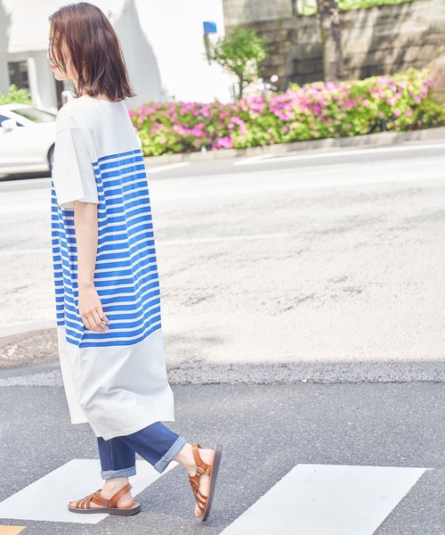 studio CLIP(スタディオクリップ)の「【WEB限定/ウォッシャブル】パネル風ボーダーワンピース(ワンピース・レディース・ブラック/ブルー/グリーン・FREE)」の10枚目の写真