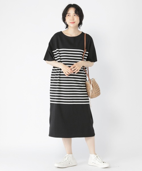 studio CLIP(スタディオクリップ)の「【WEB限定/ウォッシャブル】パネル風ボーダーワンピース(ワンピース・レディース・ブラック/ブルー/グリーン・FREE)」の13枚目の写真