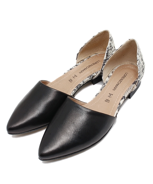 ROSE BUD(ローズバッド)の「(LORENZO MARI) 2412 P/TOE OPEN SIDE FLAT PUMPS(パンプス・レディース・ホワイト/ブラック・36/39/37/38)」の1枚目の写真