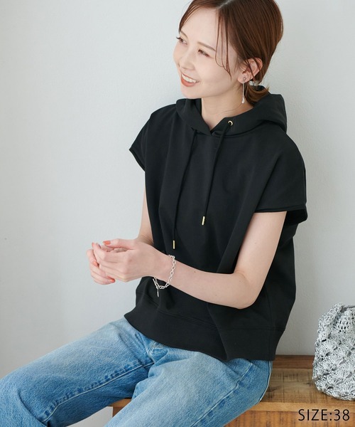 ROPE' PICNIC(ロペピクニック)の「着丈が選べる/超長綿カットフーディー(パーカー・レディース・ブラック/グリーン/キナリ・40/38)」の3枚目の写真