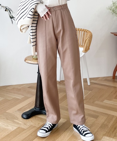 【ミウィビレ】センタータックストレートデニムパンツ ピンク(S)綿100 美品 ミウィビレ】センタータックストレートデニムパンツ ピンク(S)綿