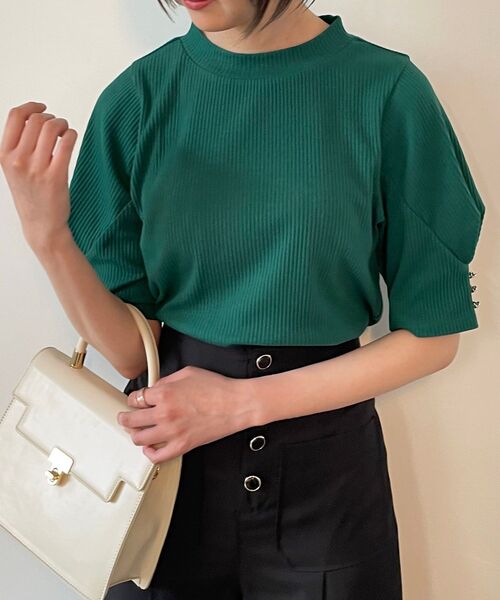 MAJESTIC LEGON(マジェスティックレゴン)の「タックスリーブリブトップス(Tシャツ/カットソー・レディース・ブラック/グリーン/アイボリー/ブラック系その他・MEDIUM)」の6枚目の写真