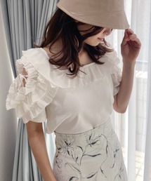 one after another NICE CLAUP | 肩フリルテレコトップス(Tシャツ/カットソー)