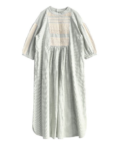 apartment department（アパートメントデパートメント）の「レースヨーク切替 ストライプワンピース（ワンピース・レディース・グリーン/ブルー・M）」の7枚目の写真