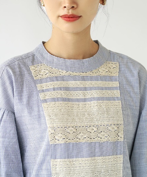 apartment department（アパートメントデパートメント）の「レースヨーク切替 ストライプワンピース（ワンピース・レディース・グリーン/ブルー・M）」の6枚目の写真