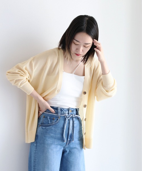 cepo(セポ)の「シアーVネックカーディガン(カーディガン/ボレロ・レディース・ブラック/オフホワイト/グリーン・M)」の2枚目の写真