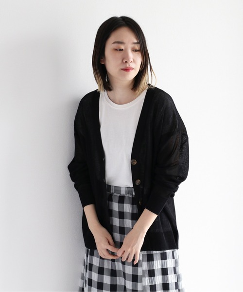 cepo(セポ)の「シアーVネックカーディガン(カーディガン/ボレロ・レディース・ブラック/オフホワイト/グリーン・M)」の3枚目の写真