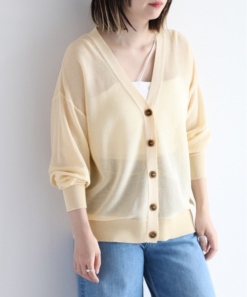 cepo(セポ)の「シアーVネックカーディガン(カーディガン/ボレロ・レディース・ブラック/オフホワイト/グリーン・M)」の9枚目の写真