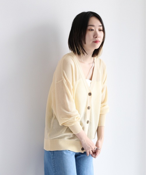 cepo(セポ)の「シアーVネックカーディガン(カーディガン/ボレロ・レディース・ブラック/オフホワイト/グリーン・M)」の11枚目の写真