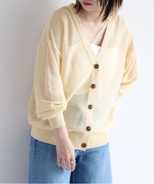 cepo(セポ)の「シアーVネックカーディガン(カーディガン/ボレロ・レディース・ブラック/オフホワイト/グリーン・M)」の8枚目の写真