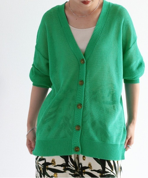 cepo(セポ)の「シアーVネックカーディガン(カーディガン/ボレロ・レディース・ブラック/オフホワイト/グリーン・M)」の19枚目の写真