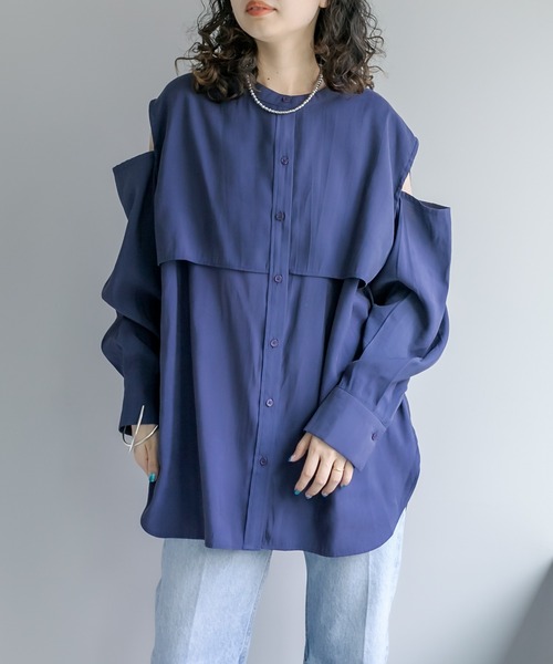 mystic(ミスティック)の「テンセルライク肩あきシャツ(シャツ/ブラウス・レディース・ベージュ/ネイビー/オフホワイト・FREE)」の22枚目の写真