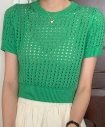 ibeul_ | メッシュ半袖ニットトップス(Tシャツ/カットソー)