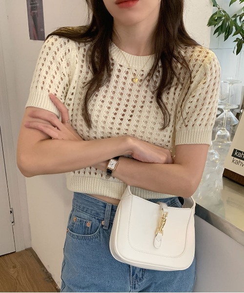 ibeul_（イベール）の「メッシュ半袖ニットトップス（Tシャツ/カットソー・レディース・ホワイト/グリーン/ピンク・FREE）」の8枚目の写真