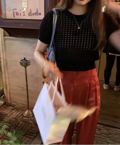 ibeul_（イベール）の「メッシュ半袖ニットトップス（Tシャツ/カットソー・レディース・ホワイト/グリーン/ピンク・FREE）」の7枚目の写真