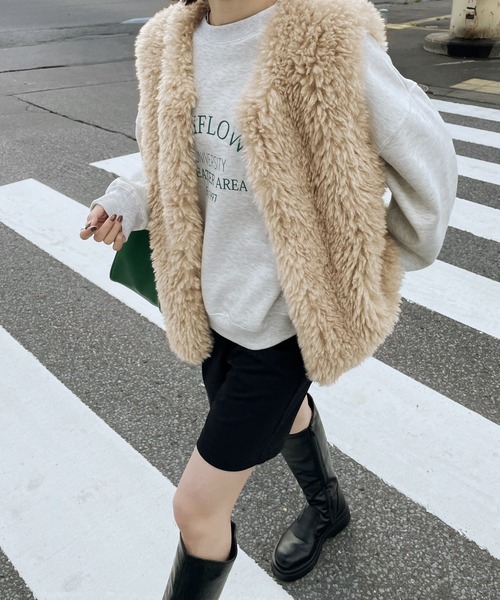 Chillfar（チルファー）の「エコファーベスト（ベスト・レディース・ピンク/アイボリー/ブラウン/ベージュ/ブラック・FREE）」の9枚目の写真