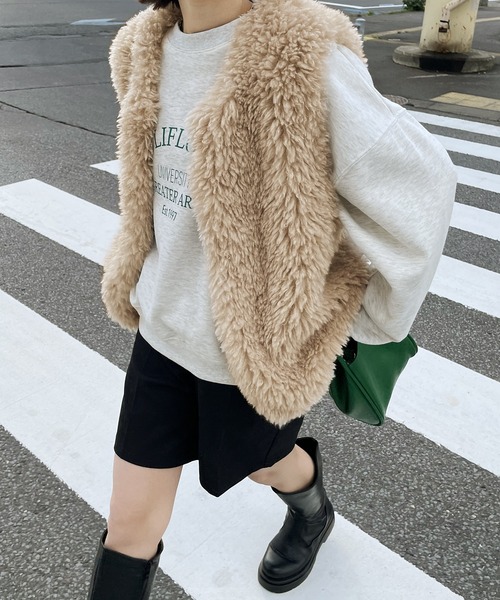 Chillfar（チルファー）の「エコファーベスト（ベスト・レディース・ピンク/アイボリー/ブラウン/ベージュ/ブラック・FREE）」の10枚目の写真