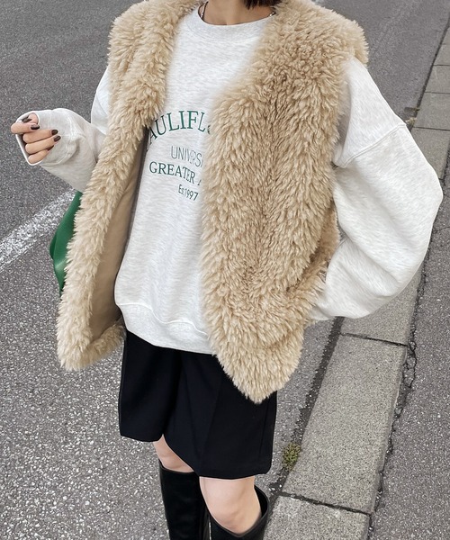 Chillfar（チルファー）の「エコファーベスト（ベスト・レディース・ピンク/アイボリー/ブラウン/ベージュ/ブラック・FREE）」の13枚目の写真