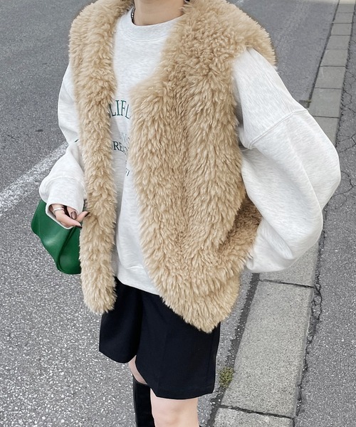 Chillfar（チルファー）の「エコファーベスト（ベスト・レディース・ピンク/アイボリー/ブラウン/ベージュ/ブラック・FREE）」の14枚目の写真