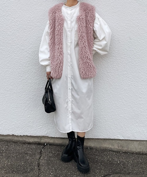 Chillfar（チルファー）の「エコファーベスト（ベスト・レディース・ピンク/アイボリー/ブラウン/ベージュ/ブラック・FREE）」の7枚目の写真