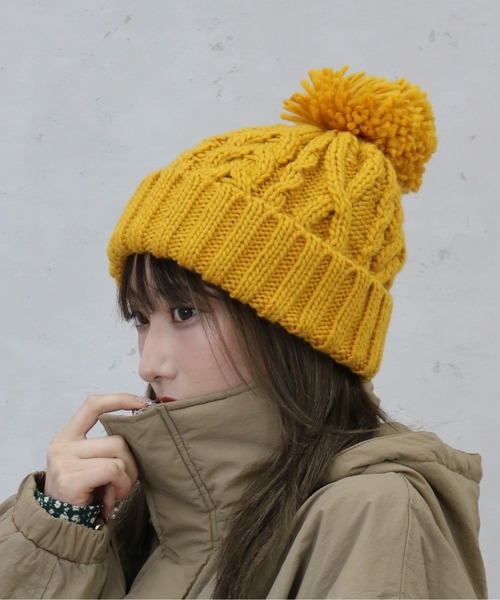 Per sist ence(パーシエンス)の「Per sist ence/パーシエンス ポンポンニット帽(ニットキャップ/ビーニー・レディース・ライトベージュ/ライトグレー/キャメル/レンガ/カーキ/ブルー/オフホワイト/ブラウン/ブラック/マスタード・FREE)」の16枚目の写真